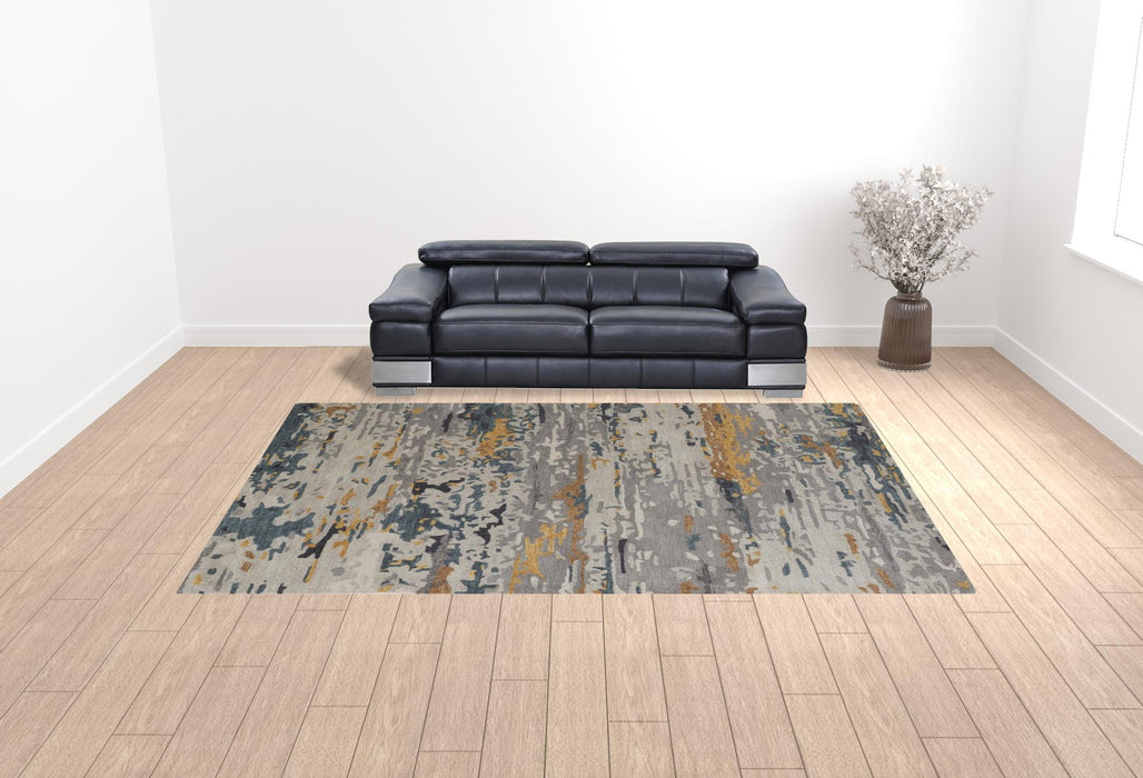 10' X 14' Gray Yellow And Blue Wool Abstract Tufted Handmade Stain Resistant Area Rug