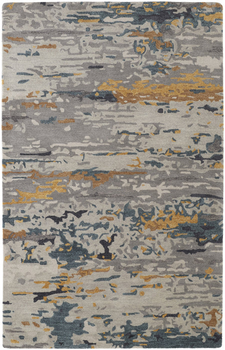 10' X 14' Gray Yellow And Blue Wool Abstract Tufted Handmade Stain Resistant Area Rug