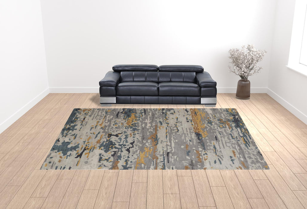 12' X 15' Gray Yellow And Blue Wool Abstract Tufted Handmade Area Rug