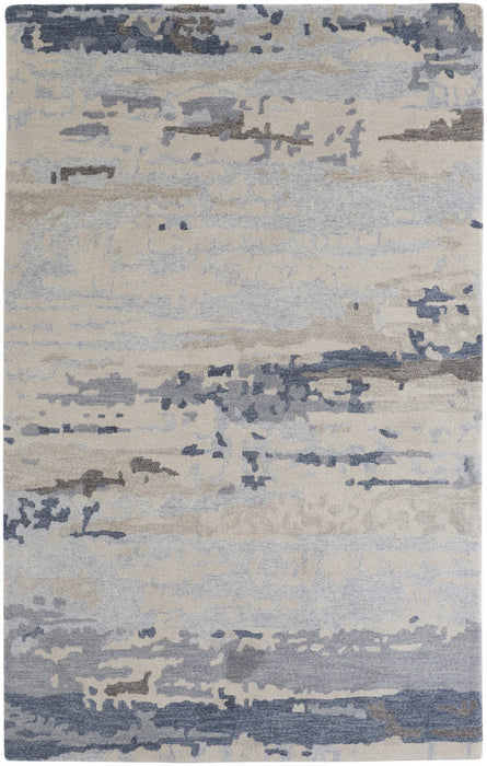 8' X 10' Blue Gray And Ivory Wool Abstract Tufted Handmade Stain Resistant Area Rug