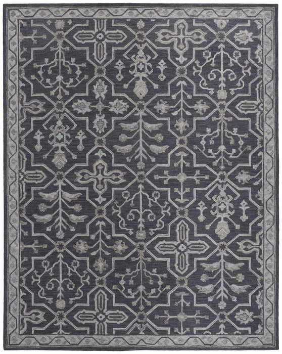 5' X 8' Blue And Gray Wool Floral Tufted Handmade Stain Resistant Area Rug