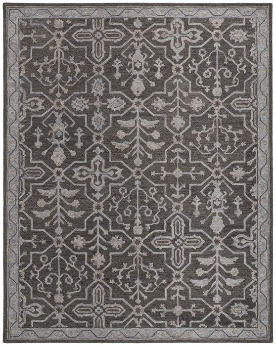 9' X 12' Gray Blue And Ivory Wool Floral Tufted Handmade Stain Resistant Area Rug