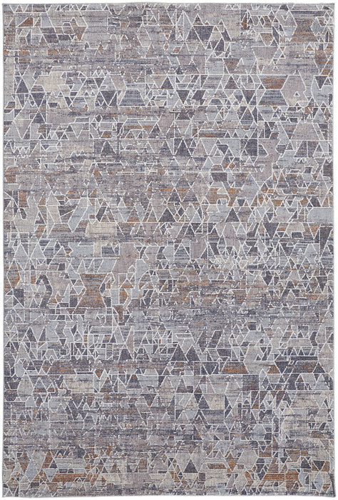 10' X 13' Gray Blue And Orange Abstract Power Loom Distressed Stain Resistant Area Rug