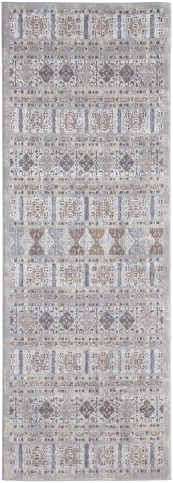 8' Orange Gray And White Geometric Power Loom Distressed Stain Resistant Runner Rug