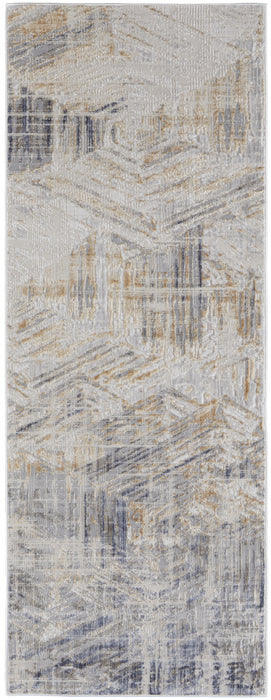 10' Tan Ivory And Gray Abstract Power Loom Distressed Runner Rug