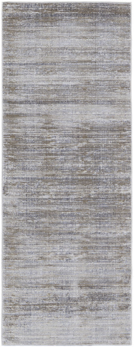 10' Taupe Silver And Tan Abstract Power Loom Runner Rug