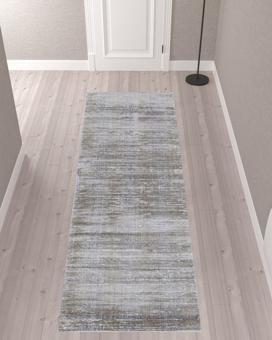 10' Taupe Silver And Tan Abstract Power Loom Runner Rug