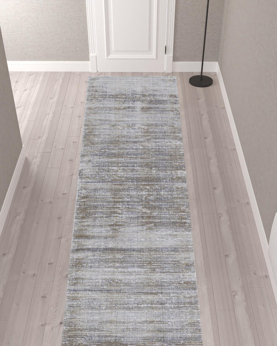 12' Taupe Silver And Tan Abstract Power Loom Runner Rug