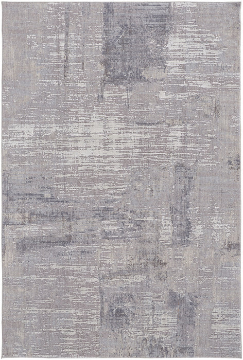 12' X 15' Taupe Tan And Blue Abstract Power Loom Distressed Stain Resistant Area Rug