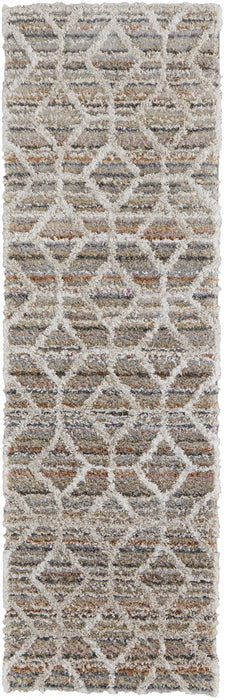 8' Tan Taupe And Ivory Geometric Power Loom Stain Resistant Runner Rug