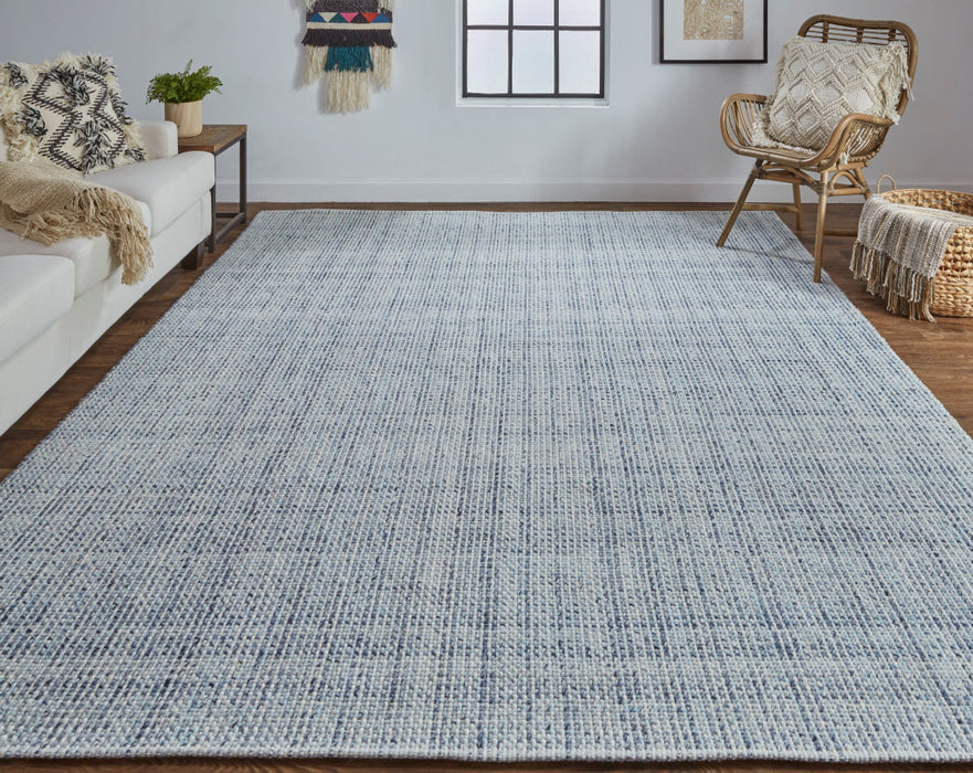 10' X 14' Gray Ivory And Blue Hand Woven Area Rug