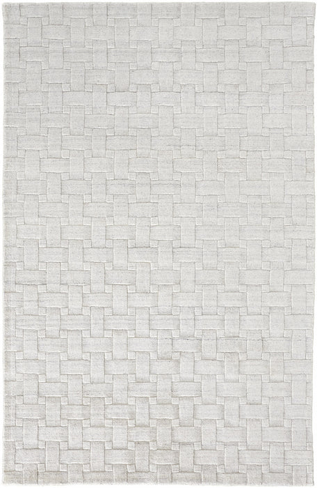 9' X 12' White And Silver Striped Hand Woven Area Rug