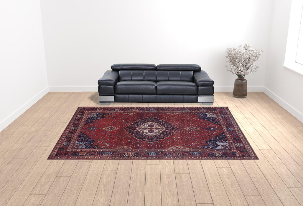 10' X 14' Red Blue And Tan Floral Power Loom Area Rug