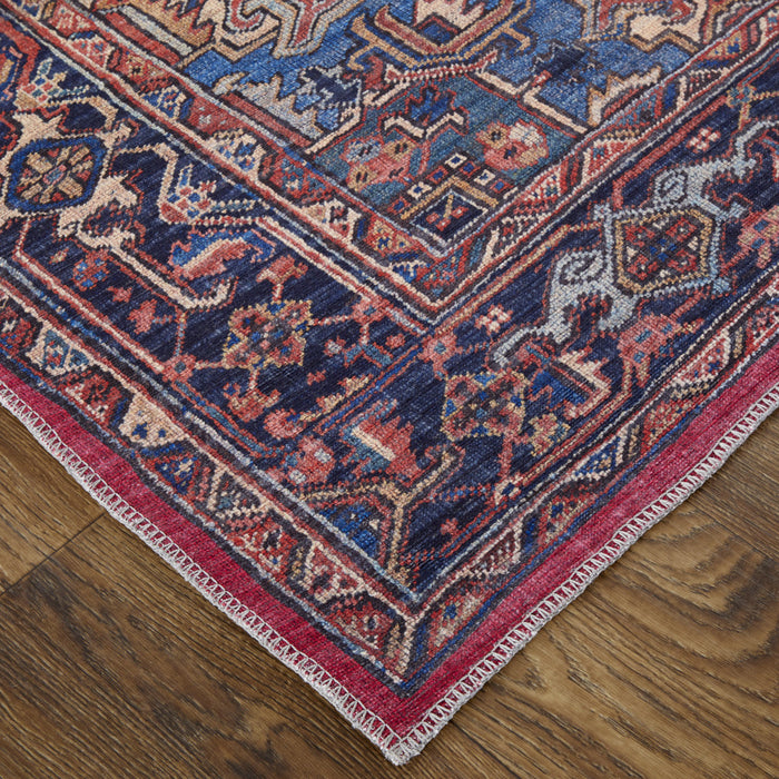 10' X 14' Red Tan And Blue Floral Power Loom Area Rug