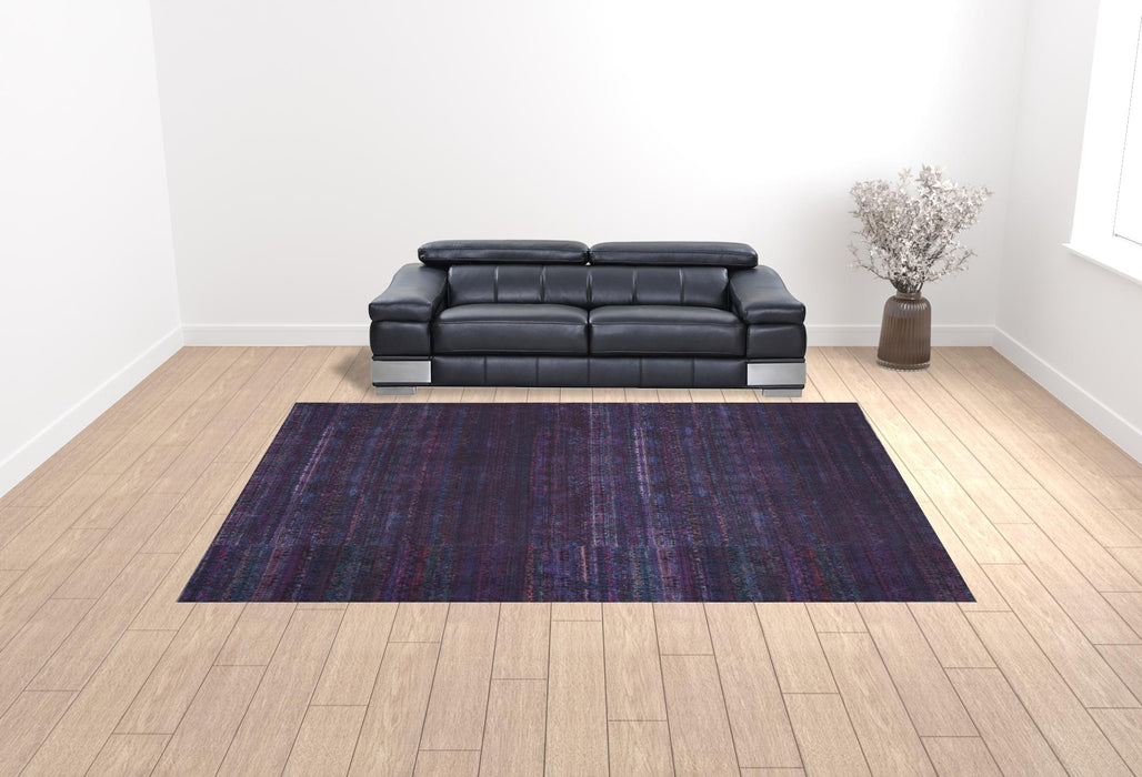 10' X 14' Blue And Purple Striped Power Loom Area Rug