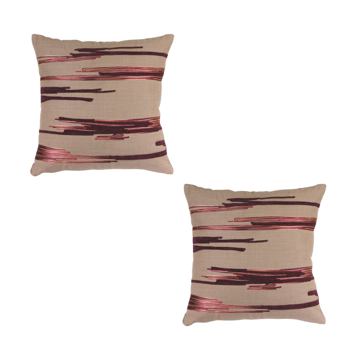 Set of Two 15" Beige and Wine Striped Throw Pillow