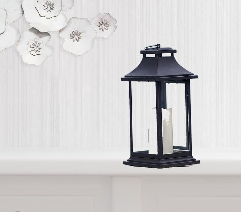 Set Of Two Black LED Floor Lantern Candle Holder