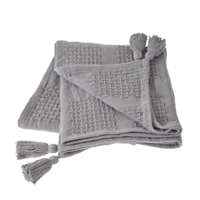 Gray Woven Cotton Solid Color Throw Blanket