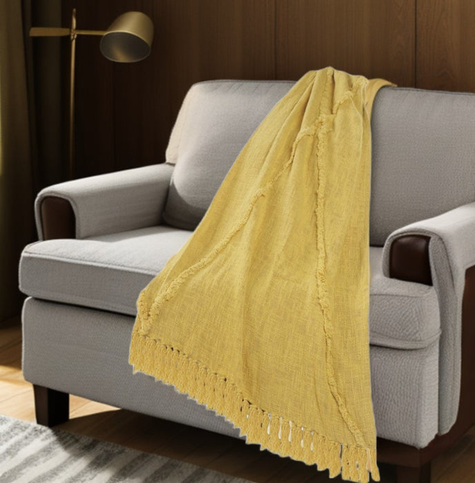 Yellow Woven Cotton Solid Color Throw Blanket