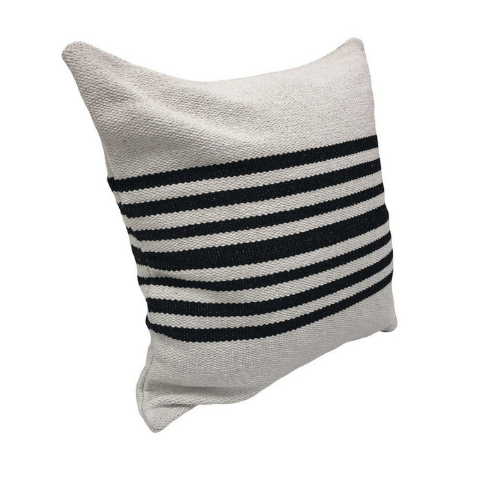 22" X 22" Black and White Striped Cotton Zippered Pillow