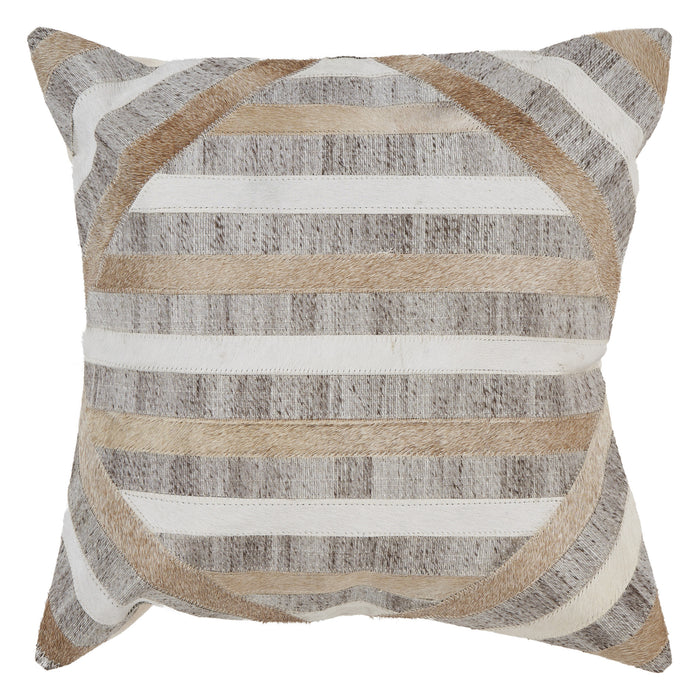 20" Beige and Brown Striped Cowhide Throw Pillow