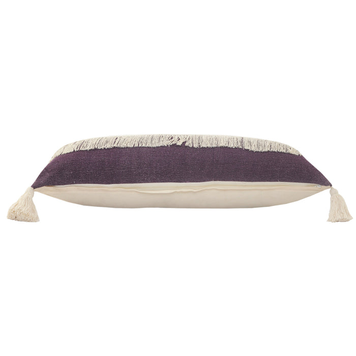 14" X 36" Purple And Off-White 100% Cotton Zippered Pillow