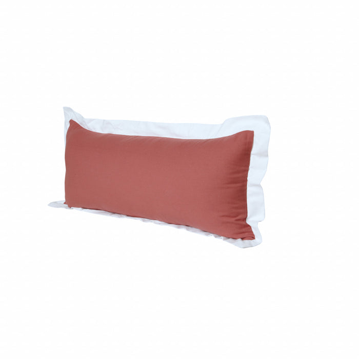 14" X 36" Deep Coral And White 100% Cotton Geometric Zippered Pillow