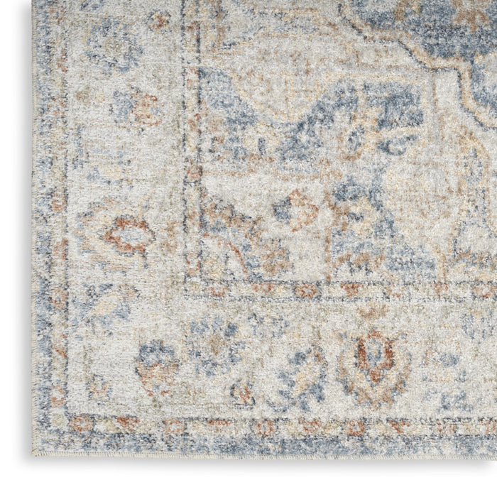 12' Denim Blue Oriental Power Loom Washable Runner Rug