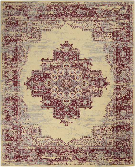 7' X 10' Cream Damask Power Loom Area Rug