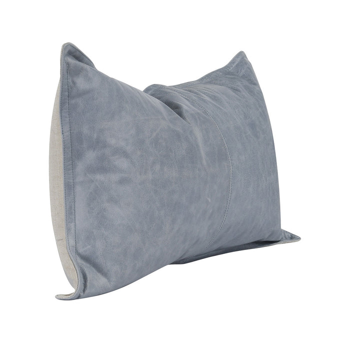 14" X 26" Blue Gray Leather Down Blend Throw Pillow