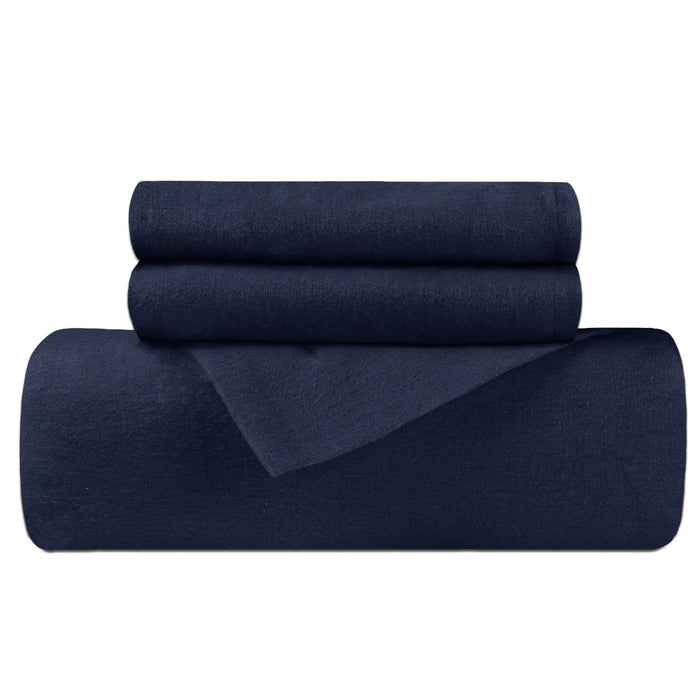 Navy Blue Twin Cotton Blend Thread Count Washable Duvet Cover Set