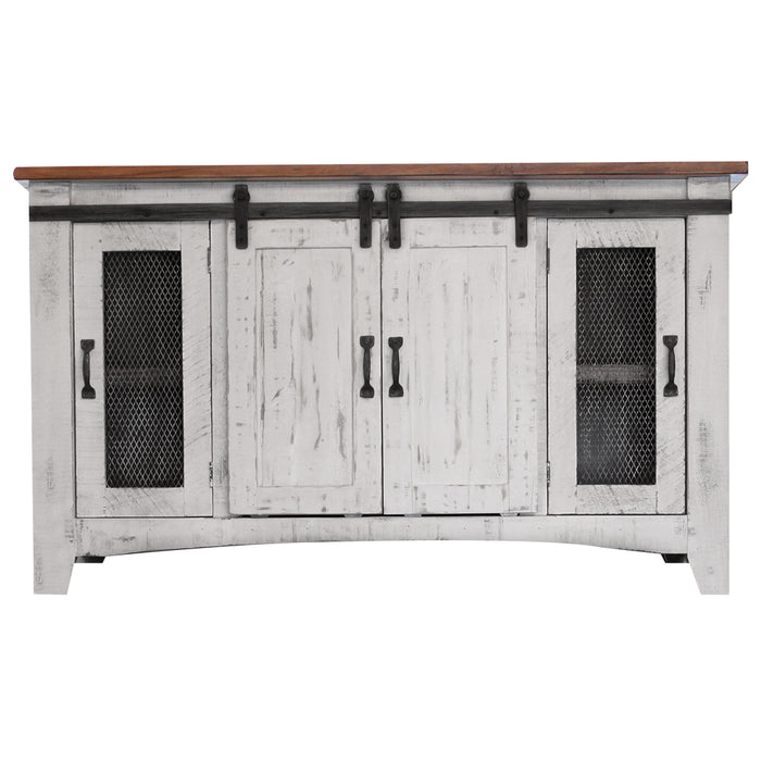 60" White Solid Wood Cabinet Enclosed Storage Distressed TV Stand