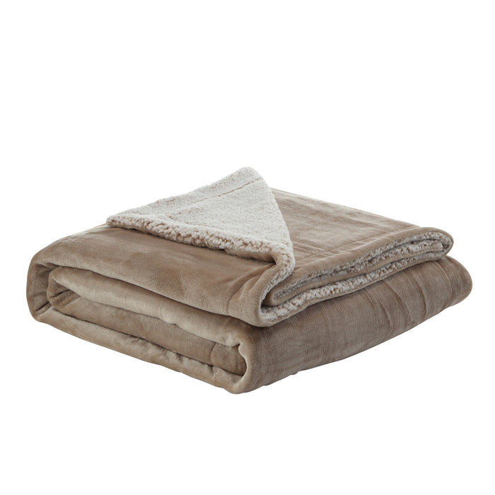 Taupe Knitted PolYester Solid Color Plush Throw Blanket