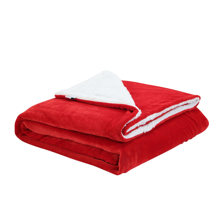 Red Knitted PolYester Solid Color Plush Queen Blanket