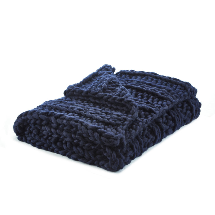 Navy Blue Knitted Polyester Solid Color Throw Blanket