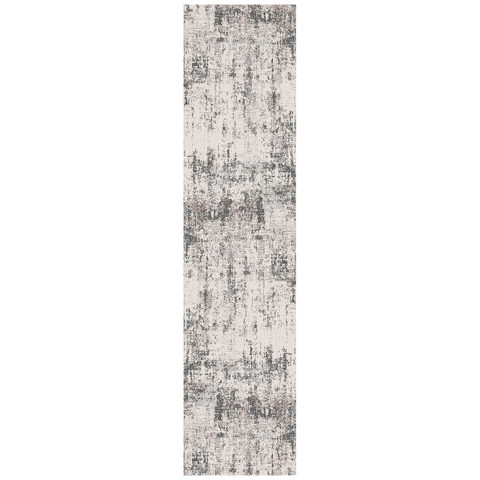 10' Gray and Ivory Abstract Power Loom Runner Rug