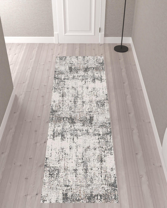10' Gray and Ivory Abstract Power Loom Runner Rug
