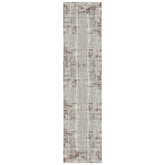 10' Gray and Red Abstract Power Loom Runner Rug
