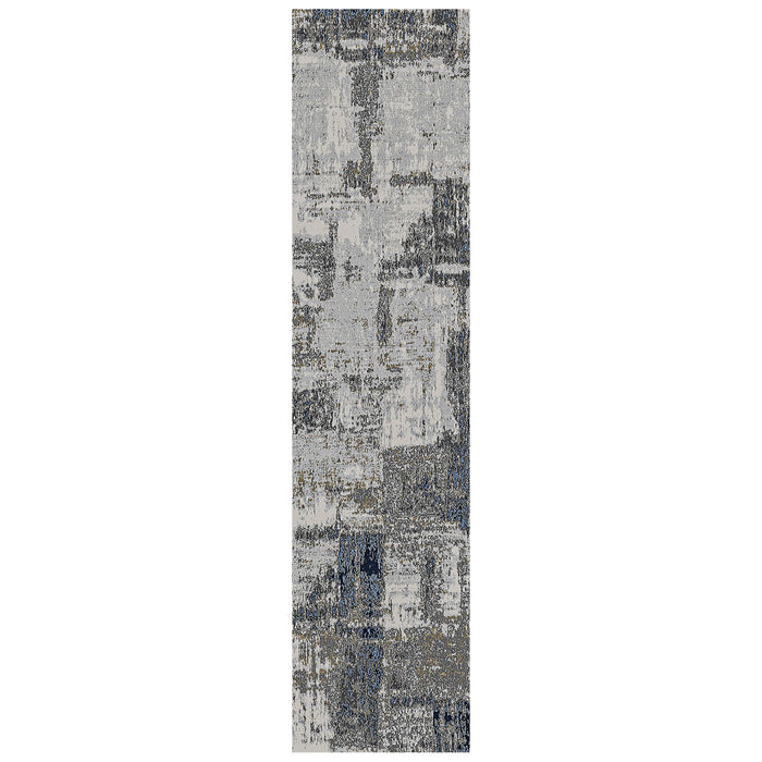 10' Gray and Blue Abstract Power Loom Runner Rug