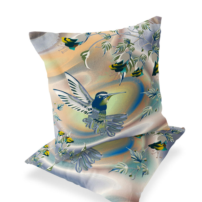 Set of Two 16" X 16" Yellow Bird Blown Seam Indoor Outdoor Throw Pillow