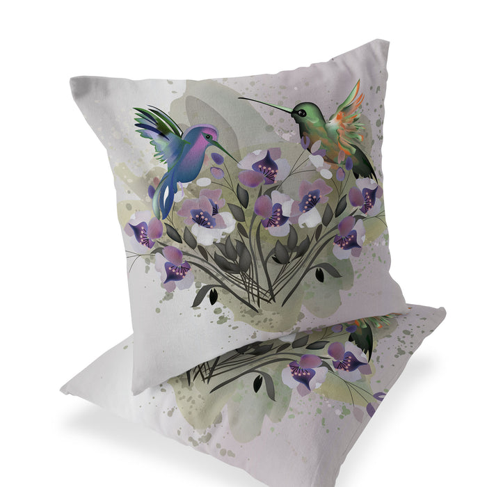 Set of Two 16" X 16" Beige Bird Blown Seam Indoor Outdoor Throw Pillow