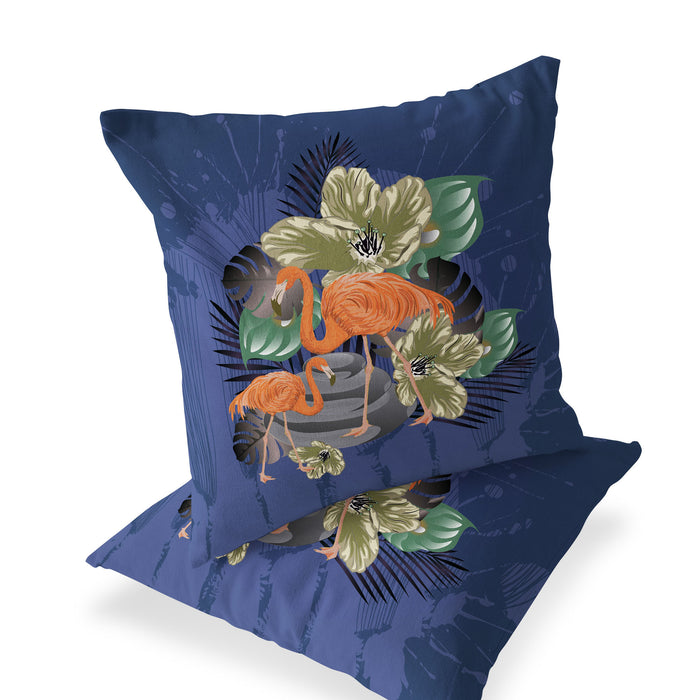 Set of Two 16" X 16" Green Flamingo Blown Seam Indoor Outdoor Throw Pillow