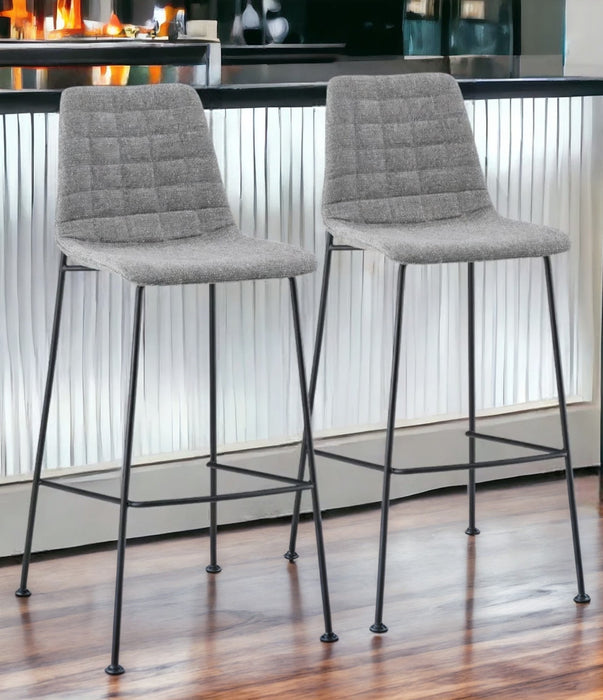 Set of Two 30" Light Gray And Black Steel Low Back Bar Height Bar Chairs