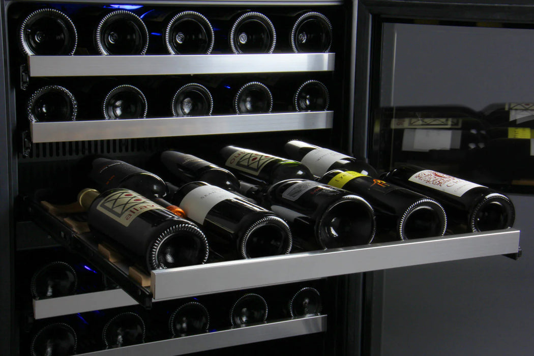 47" Wide FlexCount II Tru-Vino 112 Bottle Three Zone Stainless Steel Side-by-Side Wine Refrigerator