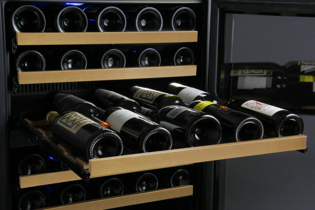 FlexCount Series 56 Bottle Dual Zone Built-in Wine Cooler Refrigerator with Black Door - Right Hinge