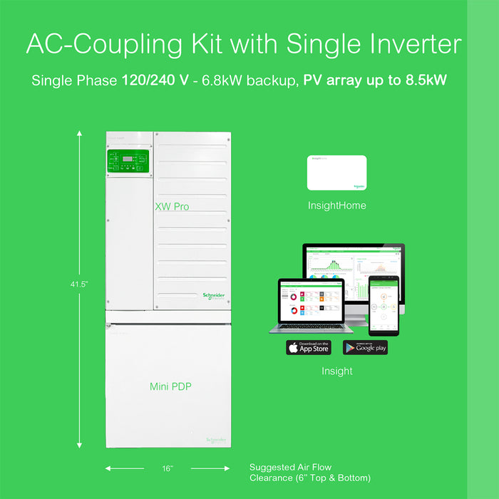 Schneider AC Coupling with Single Inverter System Bundle Schneider 6800W 120/240v Output 8500W PV Input