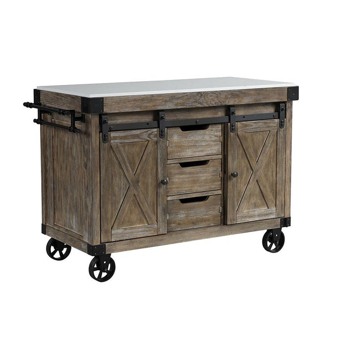 ACME Alforvott Kitchen Island, Marble & Weathered Gray Finish