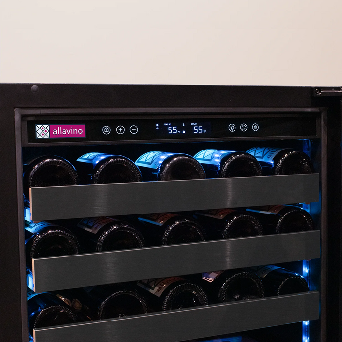 Reserva Series 100 Bottle 34" Tall Dual Zone Black Stainless Steel Side-by-Side Wine Cooler Refrigerator