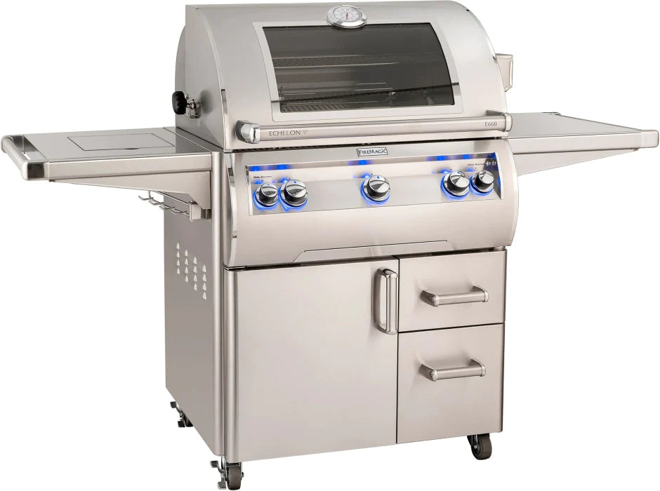 Echelon Diamond Freestanding Grill, Single Side Burner, Backburner, Rotisserie Kit, 1 Sear Burner and Analog Thermometer, Propane Gas 30" Fire Magic