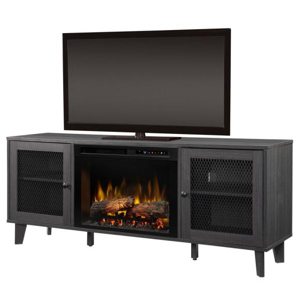 Dimplex Dean 65-Inch Media Console in Wrought Iron with a 26-Inch Electric Fireplace with Logs